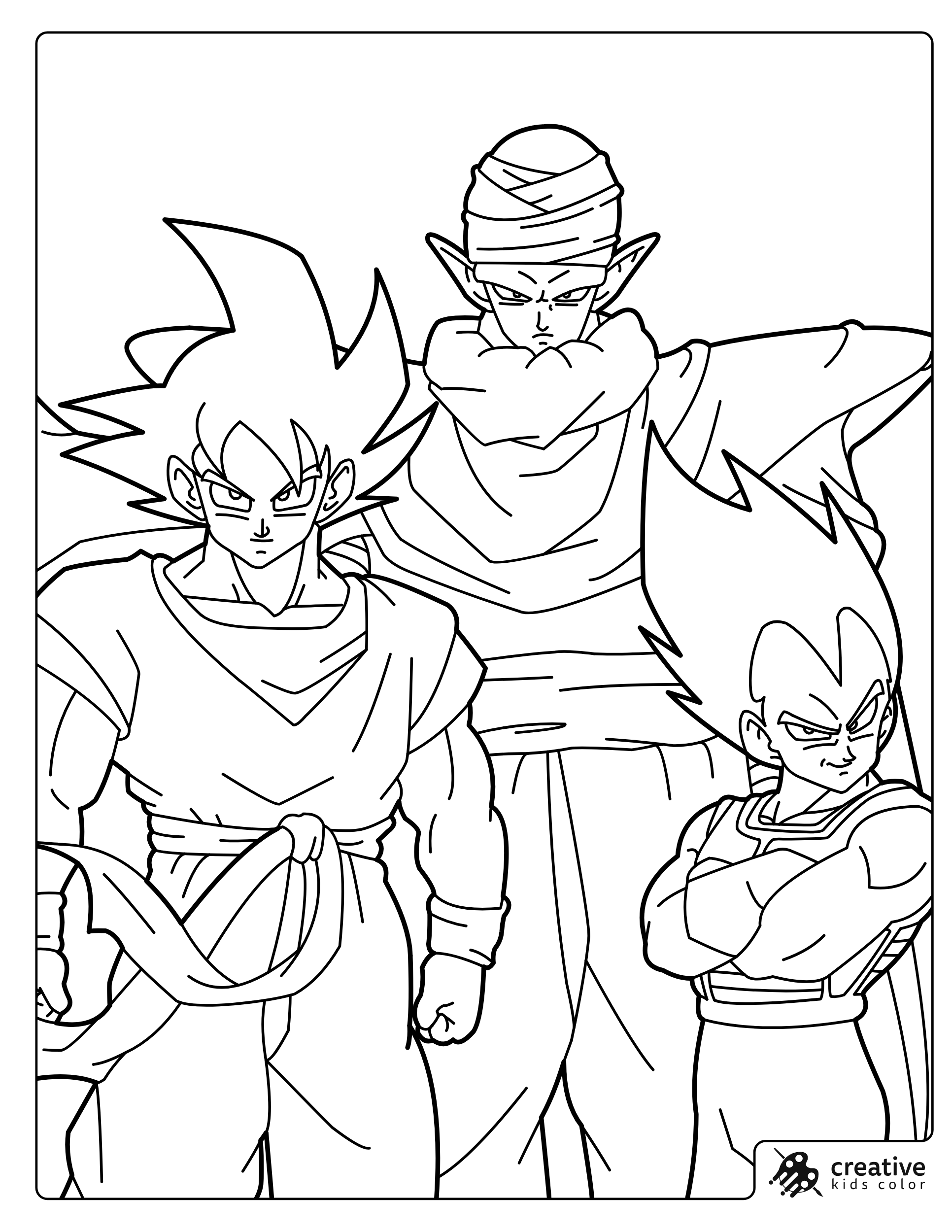 Goku Vegeta And Piccolo Coloring Page With Piccolo Standing Behind