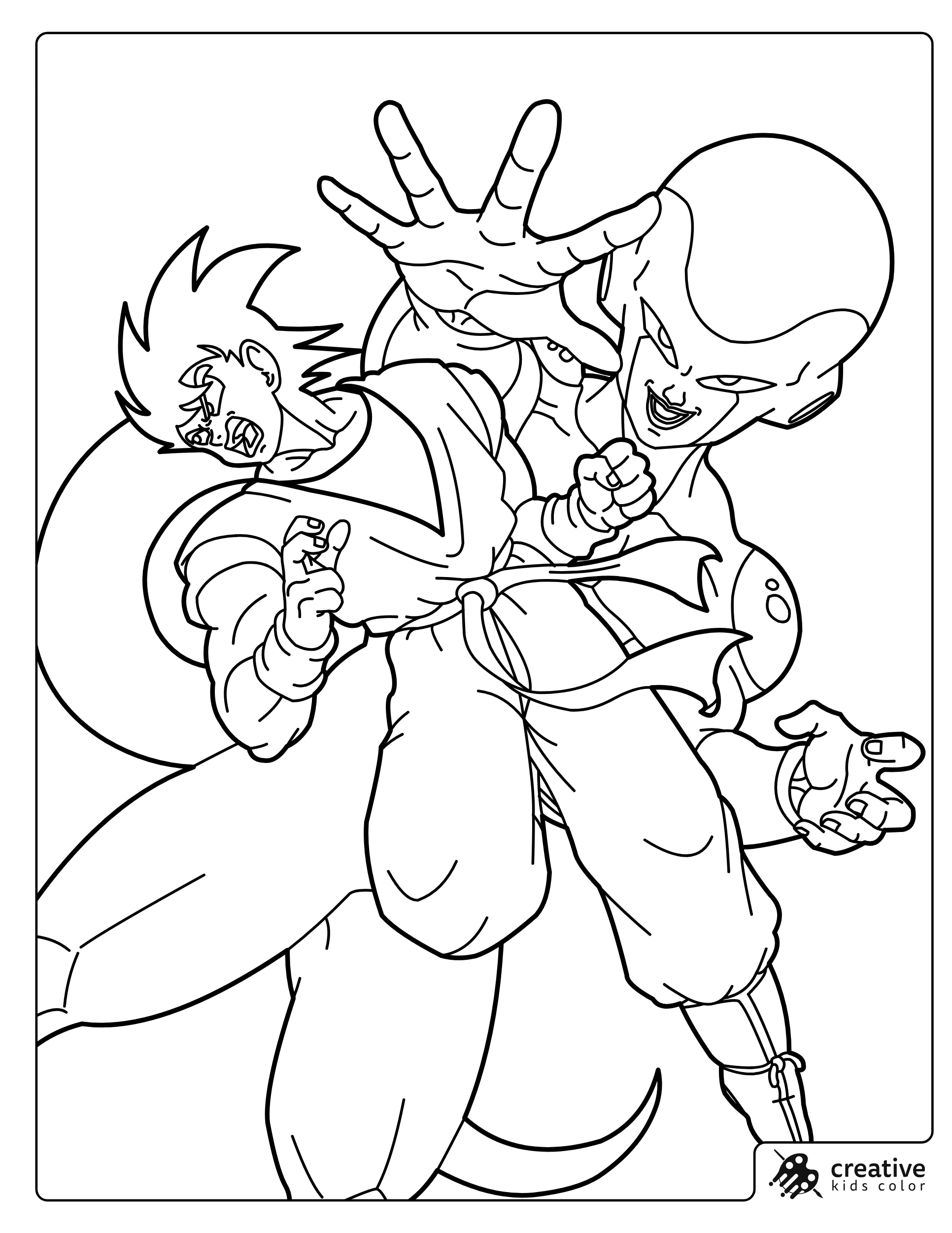 Goku Versus Frieza Coloring Page With Both Characters Midair