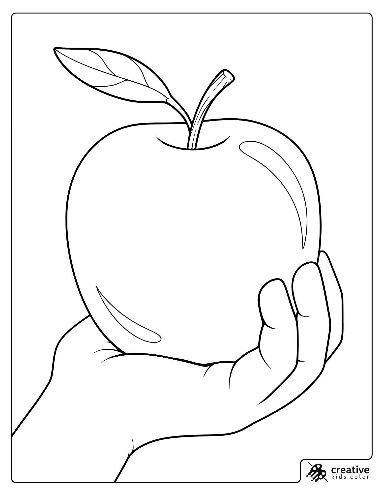 Hand Holding An Apple Coloring Page.