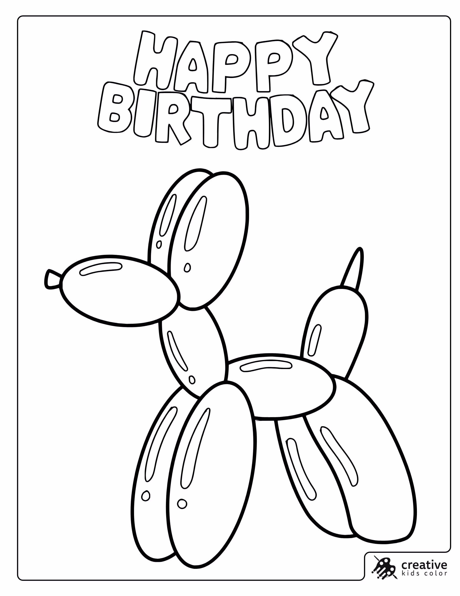 Happy Birthday Balloon Dog Coloring Page With A Twisted Balloon Puppy