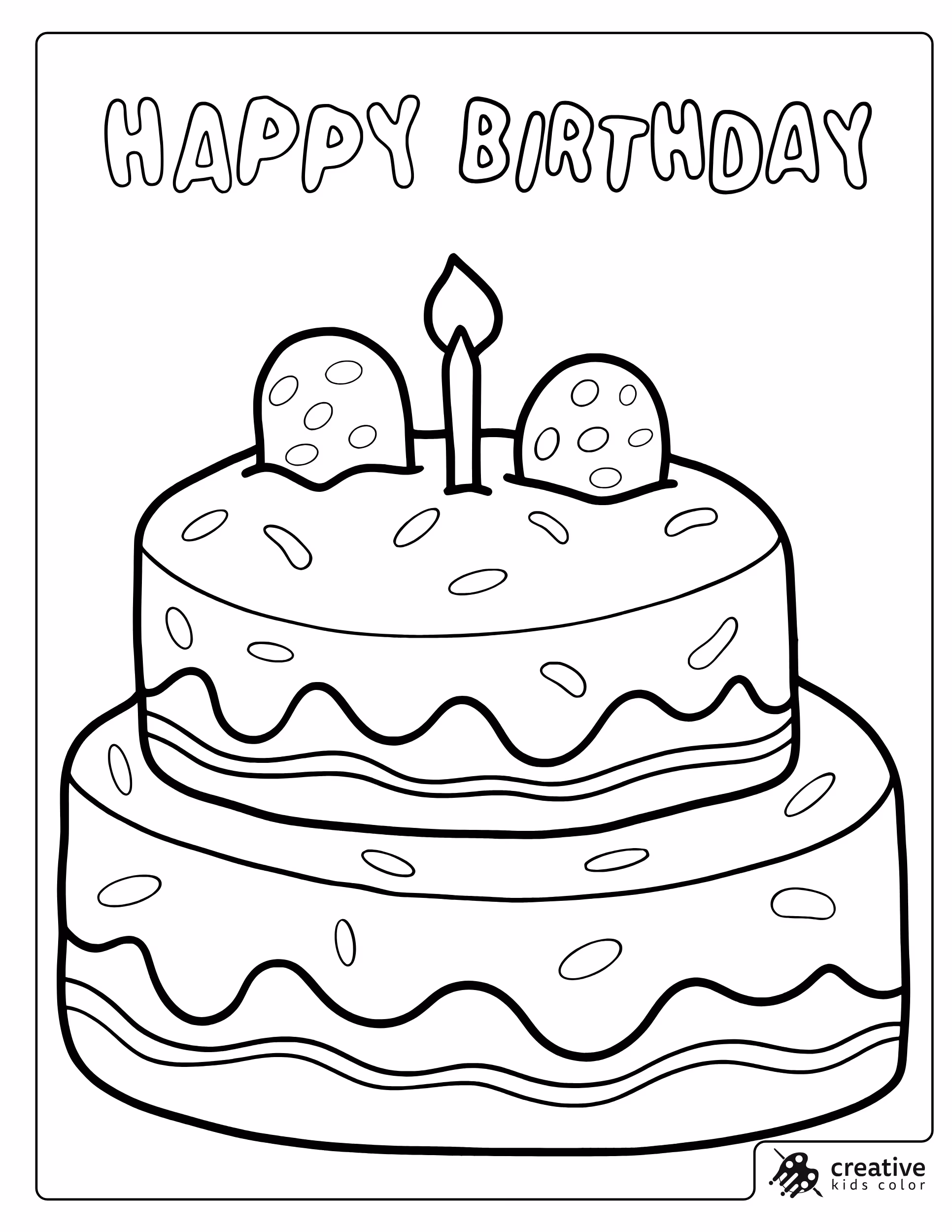 Happy Birthday Cake Coloring Page With Two Layers And One Candle