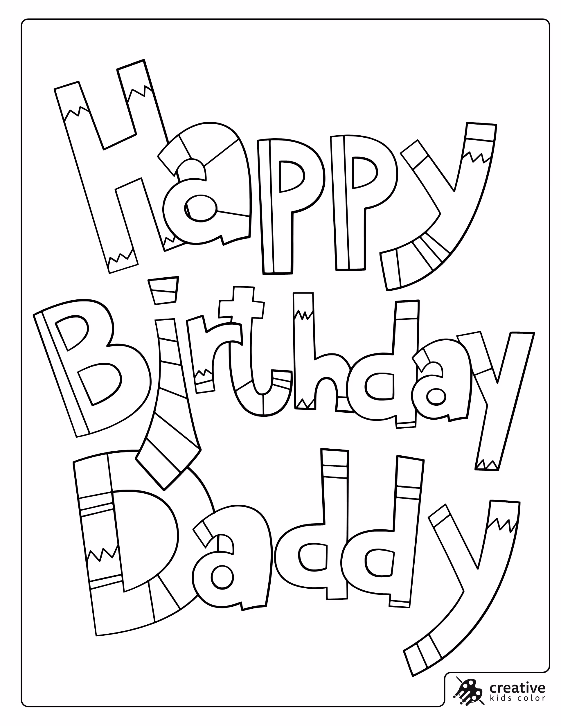 Happy Birthday Daddy Coloring Page With Large Patterned Letters