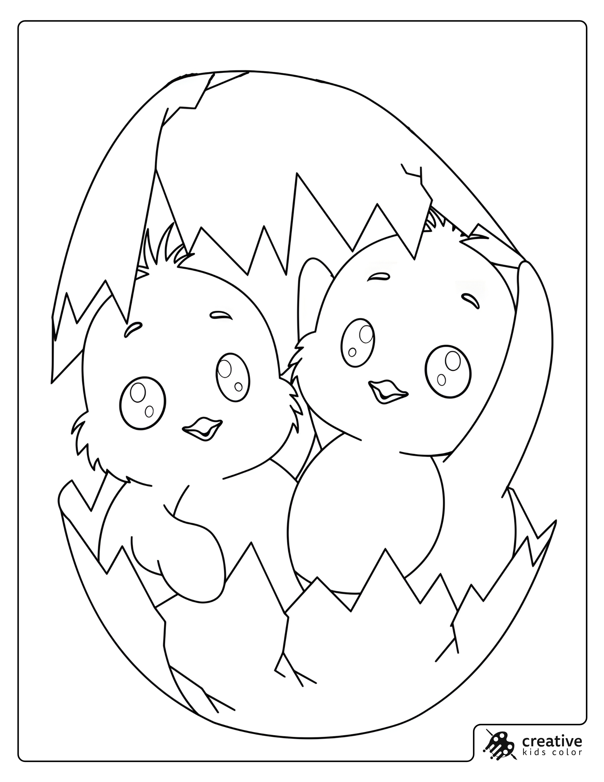 Hatching Chicks In A Cracked Easter Egg Coloring Page