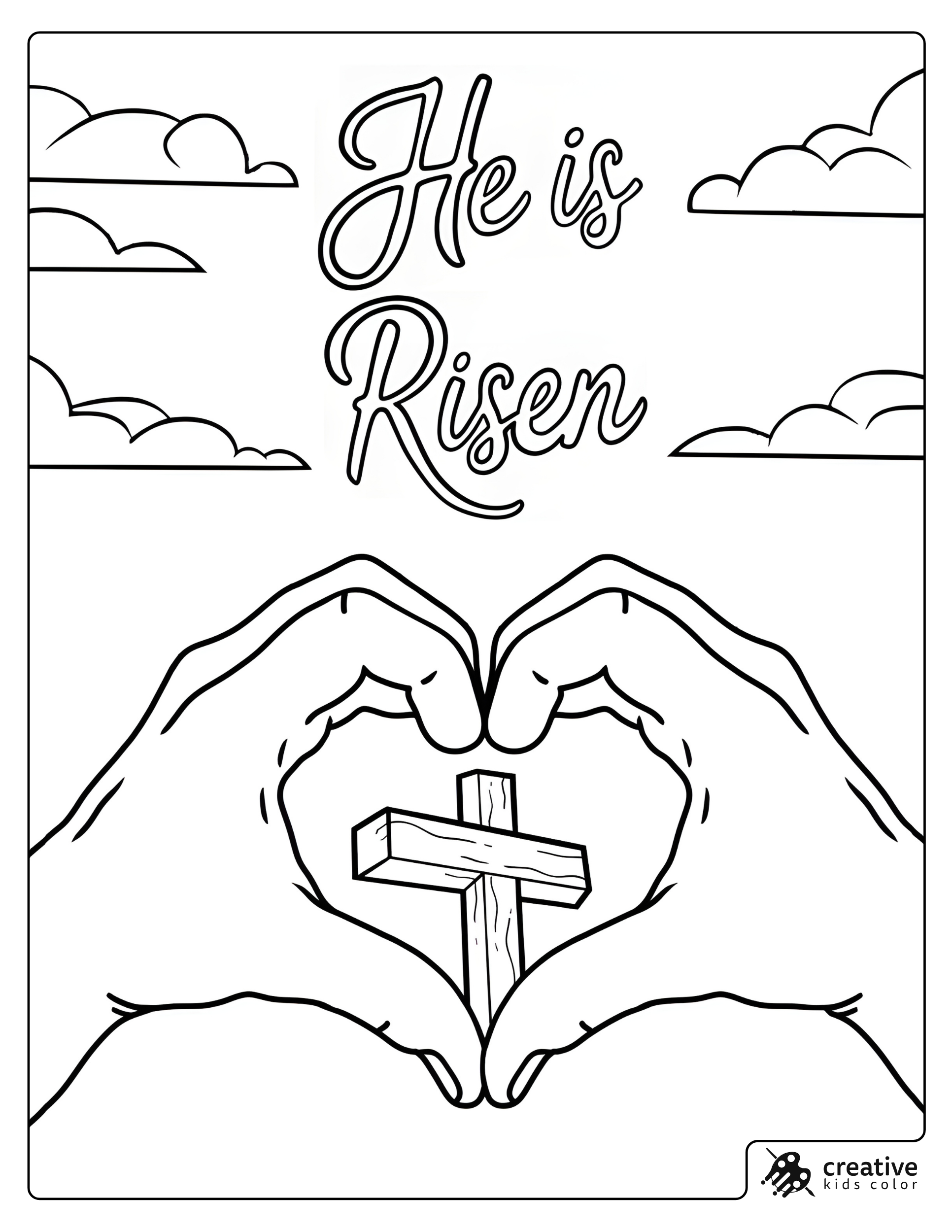 Hands Forming A Heart Around A Cross Coloring Page