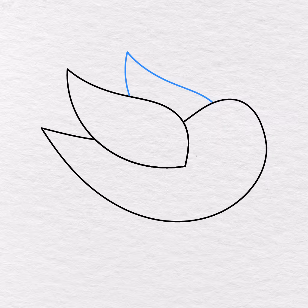 Step 3 Showing A Second Raised Wing Added Partly Behind The Bird’s Front Wing.