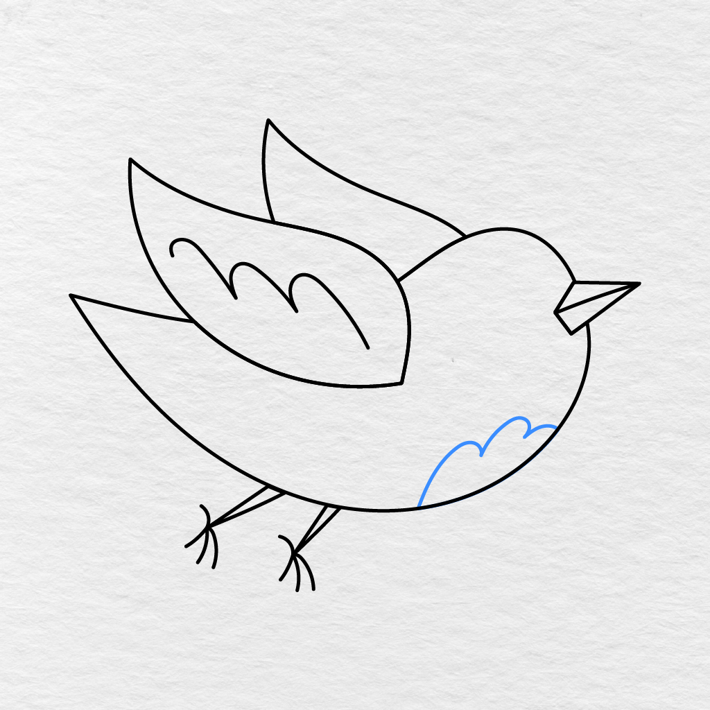Step 8 Showing A Small Rounded Feather Pattern Added Along The Bird’s Chest.