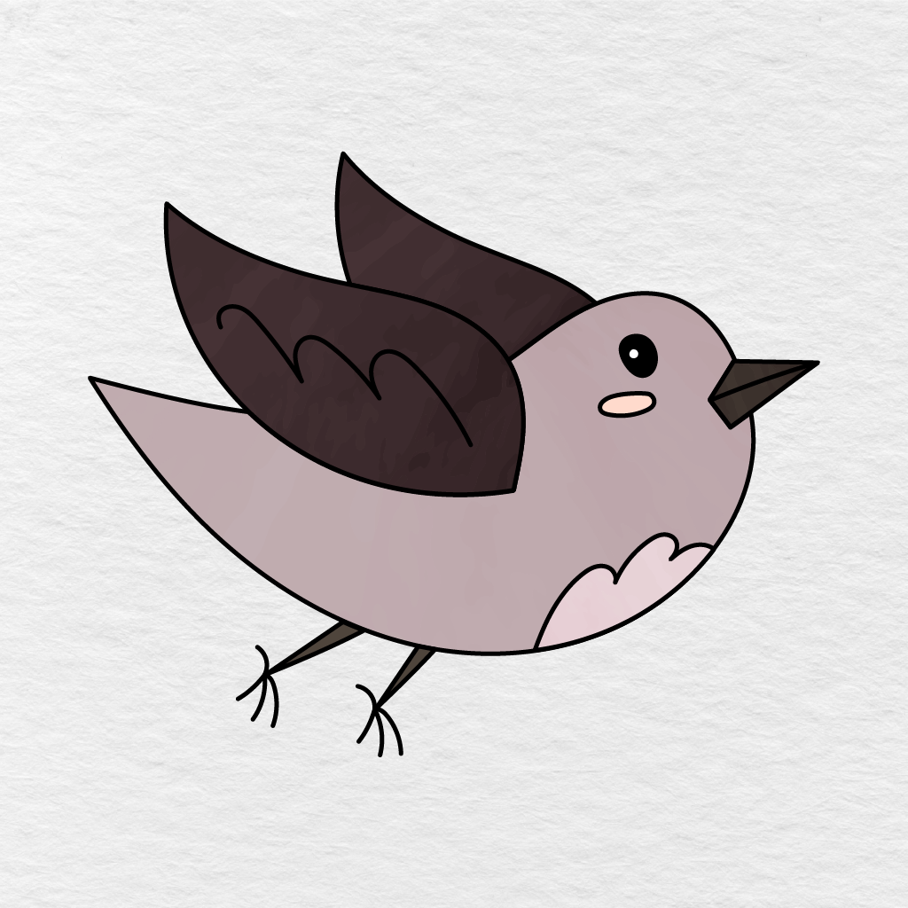 Step 11 Showing The Finished Bird Colored Light Pink With Dark Brown Wings And A Black Eye.