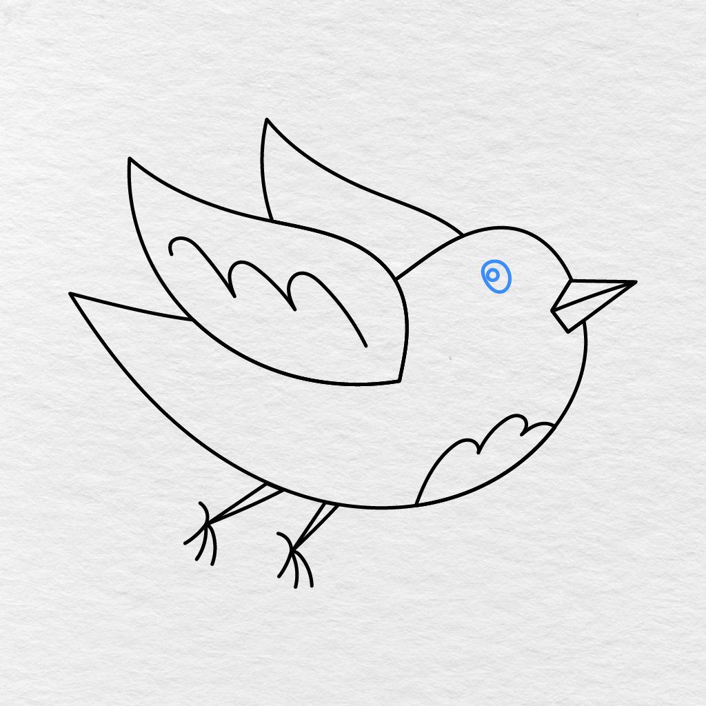 Step 9 Showing A Rounded Eye With A Smaller Circle And White Highlight Added To The Bird.