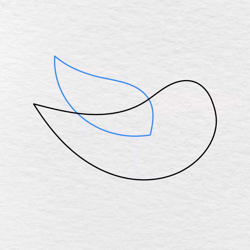 Step 2 Showing One Large Pointed Wing Added To The Upper Part Of The Bird’s Body.