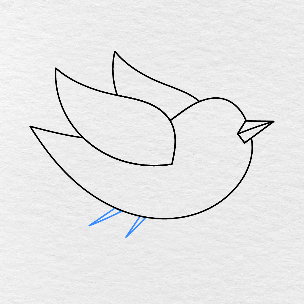 Step 5 Showing Two Thin Pointed Legs Added Beneath The Bird’s Body.