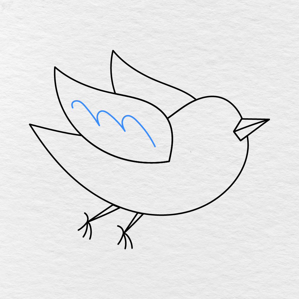 Step 7 Showing Three Rounded Feather Curves Added Inside The Bird’s Front Wing.