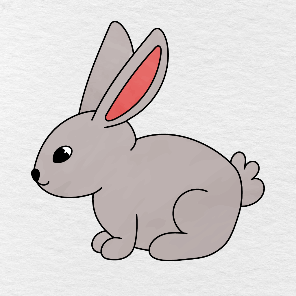 Step 10 Showing The Finished Bunny Colored Warm Gray With A Pink Inner Ear And Black Eye.