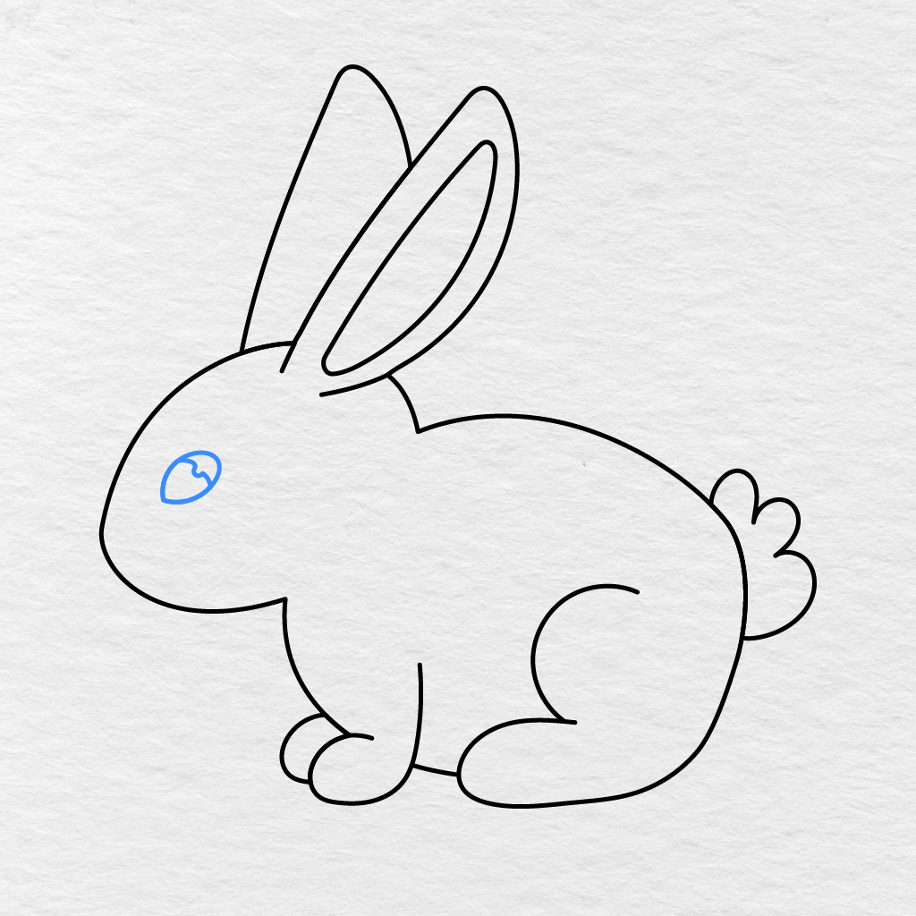 Step 8 Showing A Large Rounded Eye With A Small White Highlight Added To The Bunny’s Face.