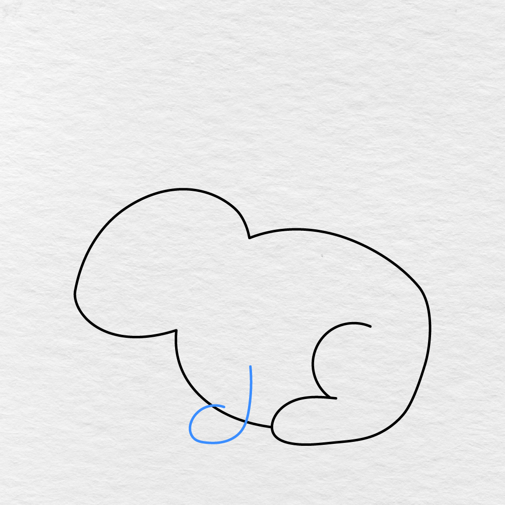 Step 3 Showing A Curved Front Leg And Rounded Paw Added To The Sitting Bunny.