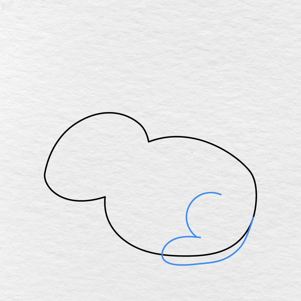 Step 2 Showing A Curved Hind Leg And Long Rounded Back Foot Added Inside The Bunny’s Body.