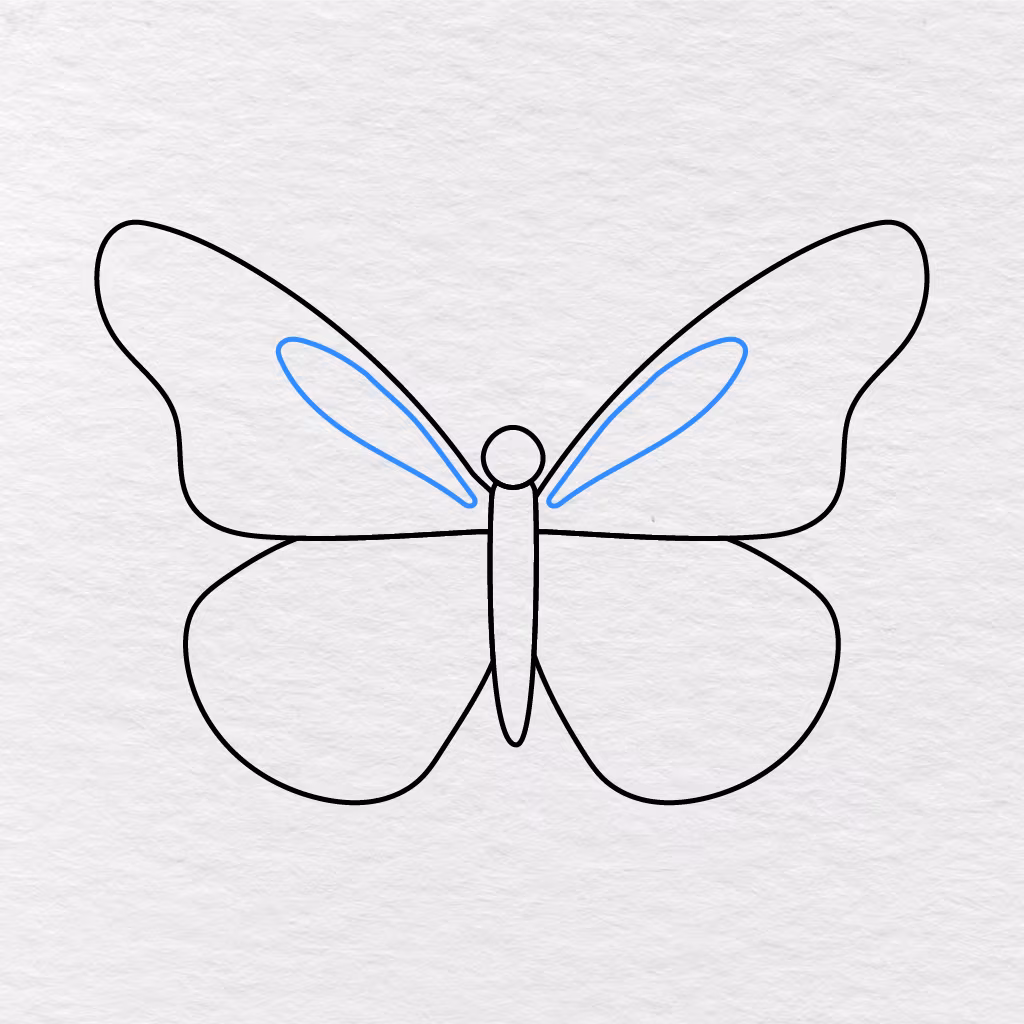 Step 4 Showing Long Narrow Patterns Added Inside Both Upper Butterfly Wings.