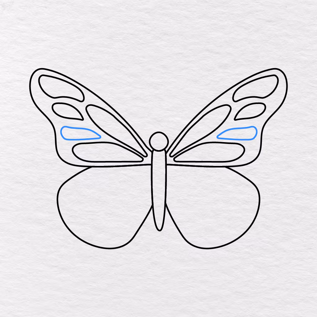 Step 8 Showing Short Center Patterns Added To Complete The Upper Wing Designs.