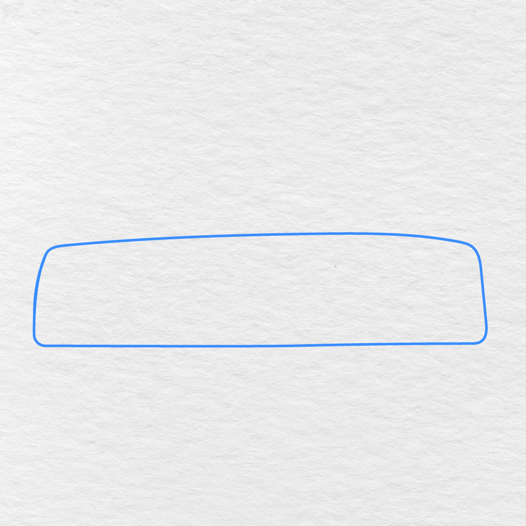 Step 1 Showing A Long Rounded Outline Drawn For The Main Body Of The Car.