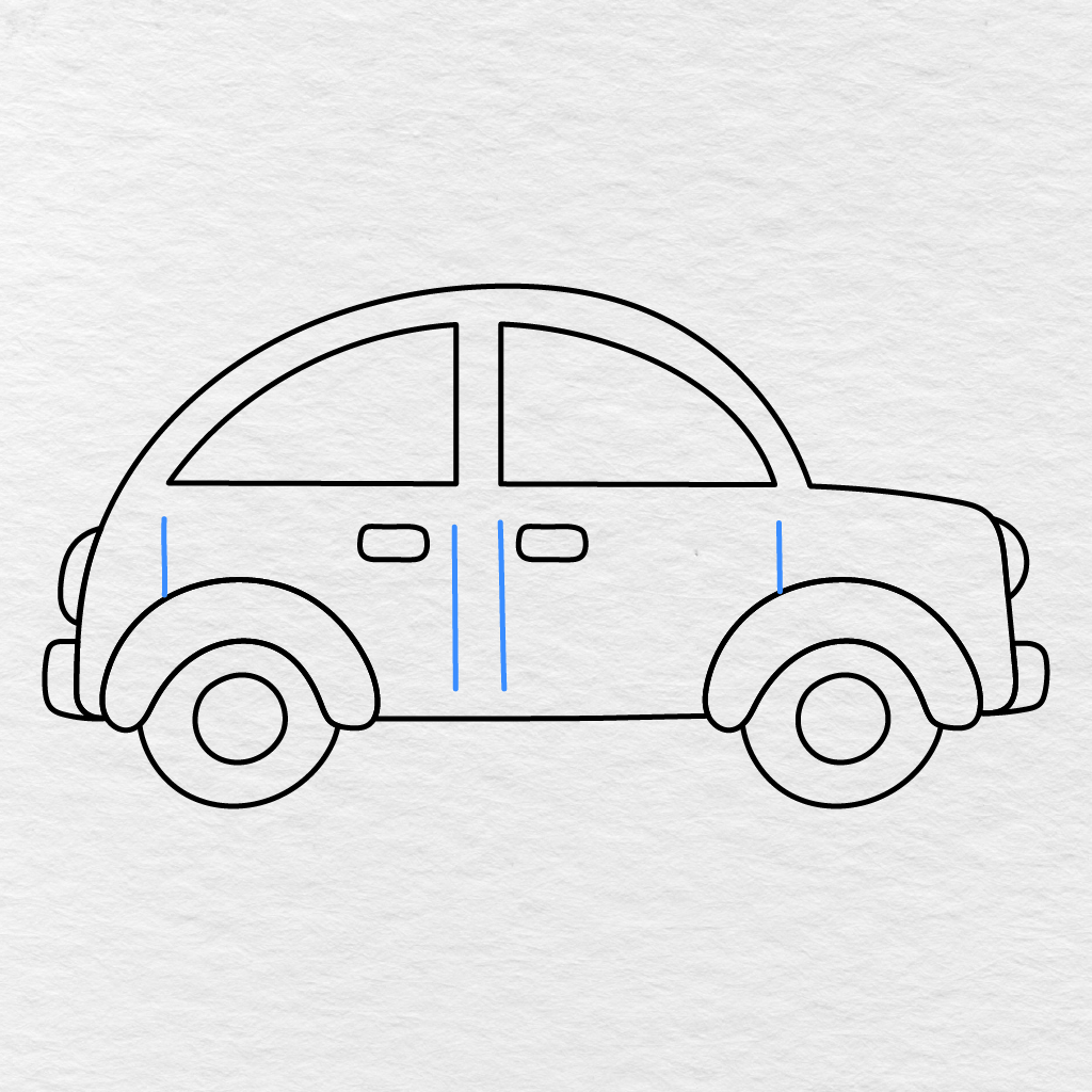 Step 10 Showing Vertical Lines Added To Create The Car Doors And Side Body Details.