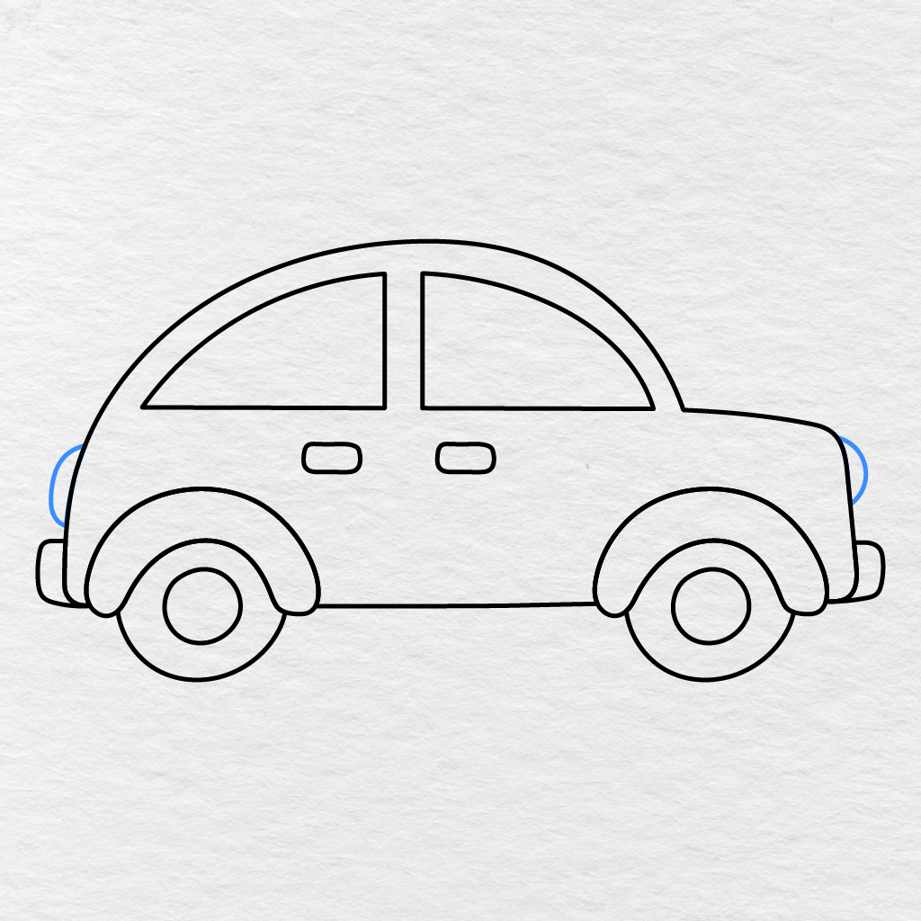Step 9 Showing A Front Light And Rear Light Added Above The Car Bumpers.