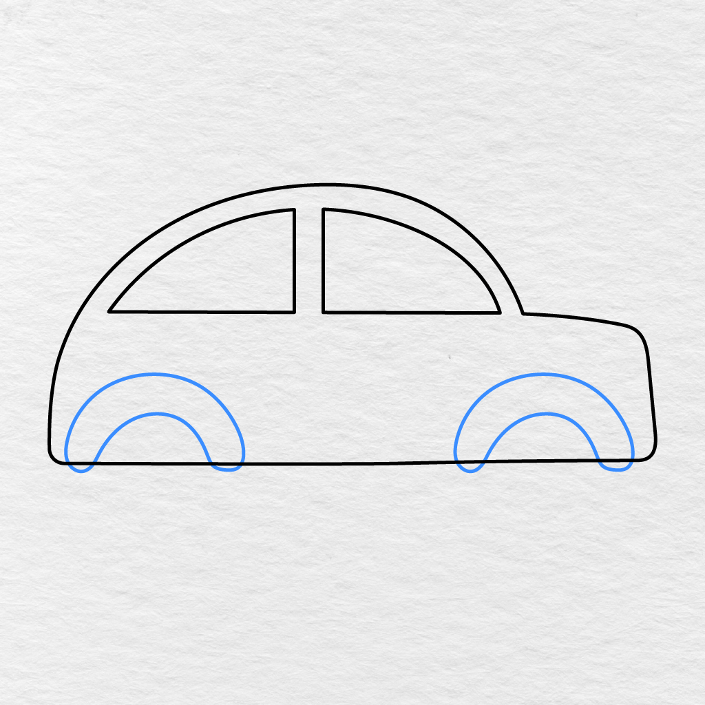 Step 4 Showing Two Curved Wheel Arches Added Along The Bottom Of The Car Body.
