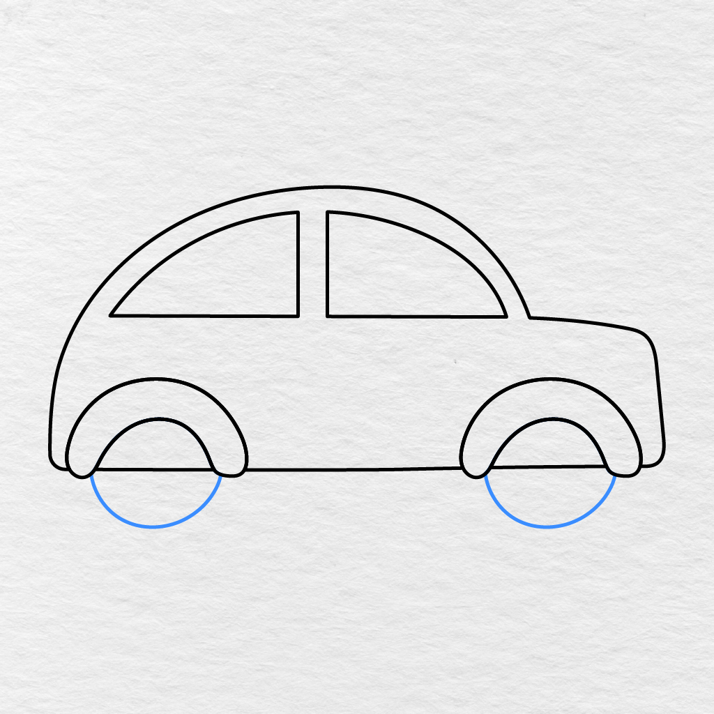 Step 5 Showing Two Large Circular Wheels Added Beneath The Wheel Arches.