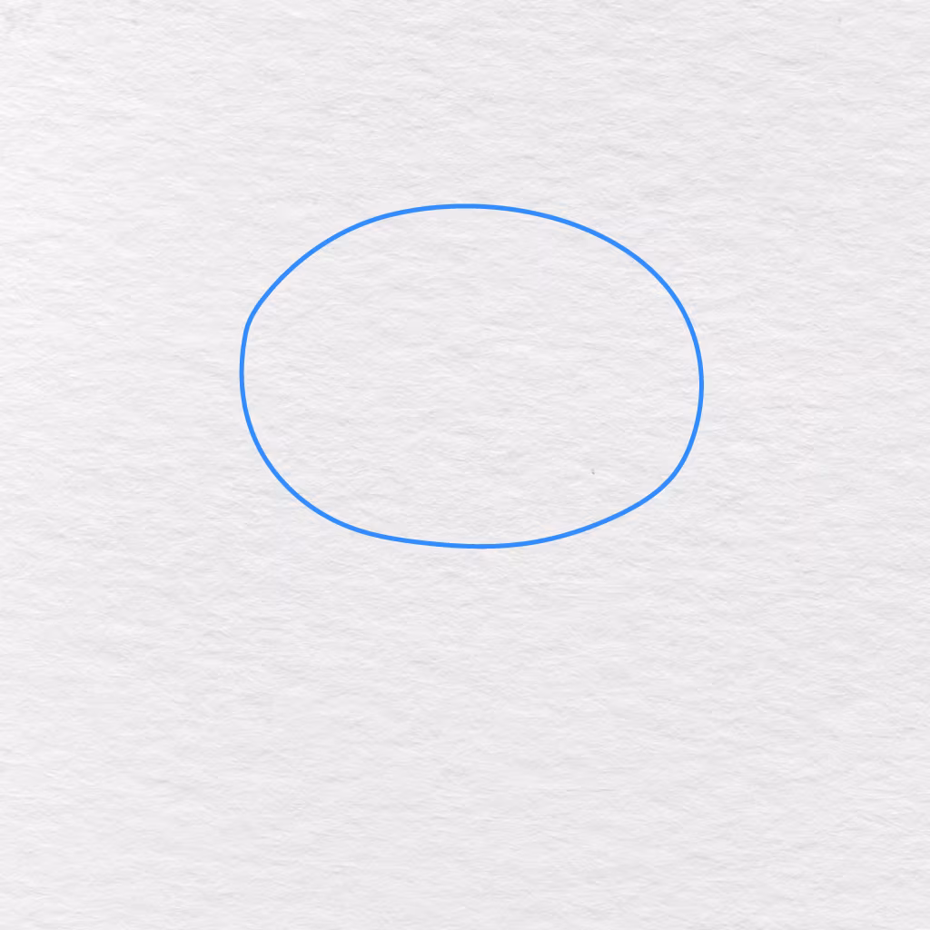 Step 1 Showing A Large Horizontal Oval For The Cat’s Head.