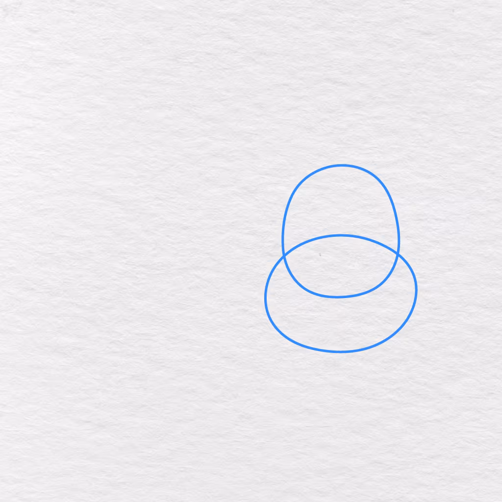 Step 1 Showing Two Overlapping Ovals For The Cow's Head And Muzzle.
