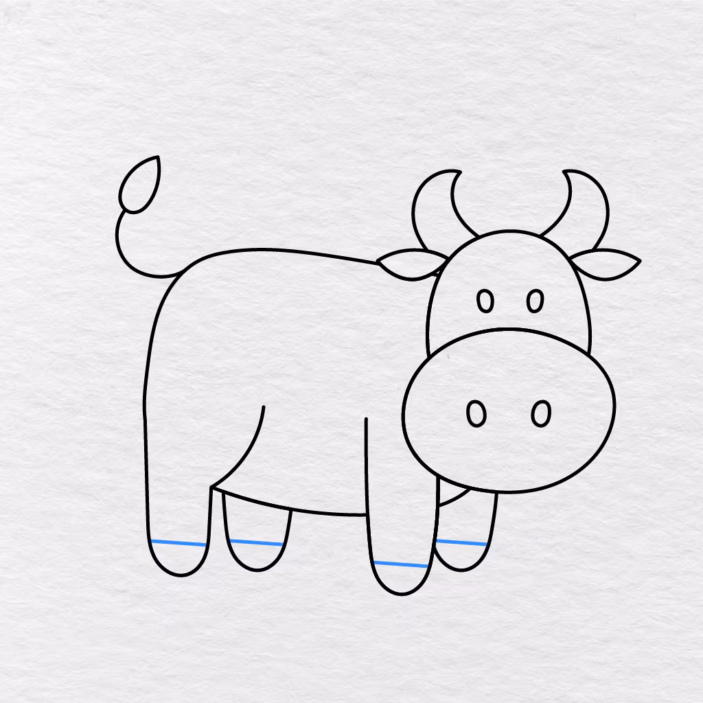 Step 11 Showing Short Lines Added To Separate The Cow's Hooves From Its Legs.