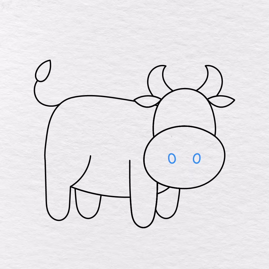 Step 9 Showing Two Oval Nostrils Drawn Inside The Cow's Muzzle.