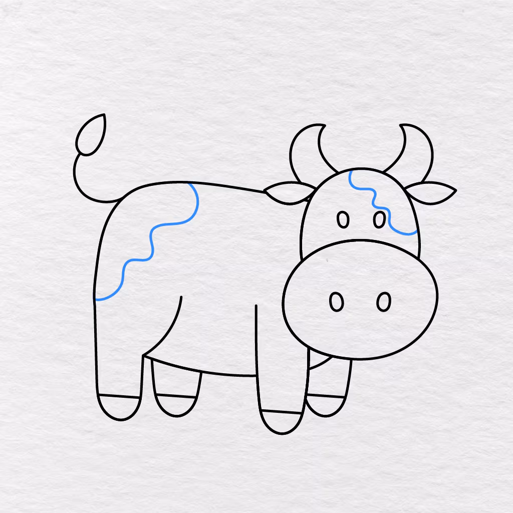 Step 12 Showing Irregular Spots Added Across The Cow's Head And Body.