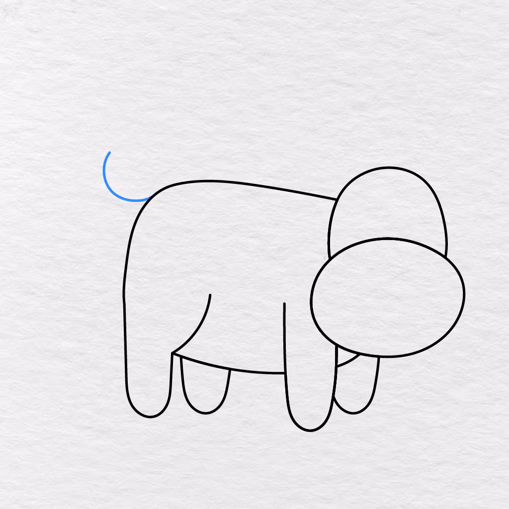 Step 5 Showing A Long Curved Tail Drawn From The Back Of The Cow.