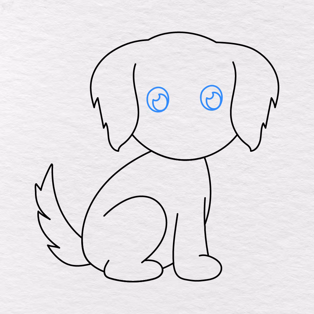 Step 6 Showing Two Large Round Eyes With Spaces Left For White Highlights.