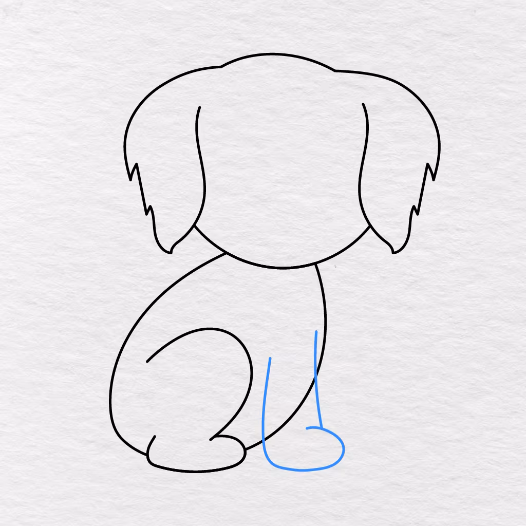 Step 4 Showing A Long Front Leg And Rounded Paw Added To The Dog’s Body.