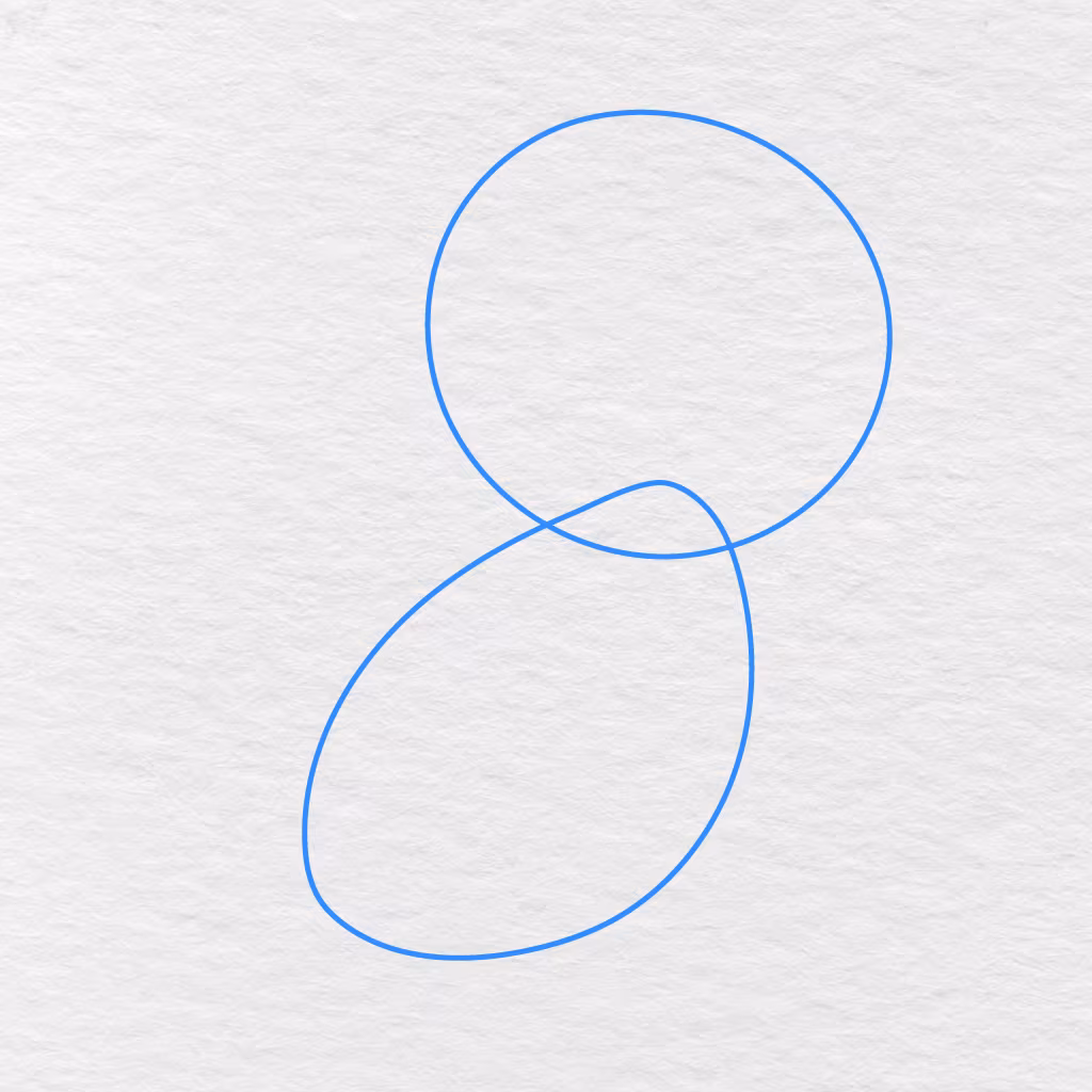 Step 1 Showing A Large Circle For The Dog’s Head And A Tilted Oval For The Body.