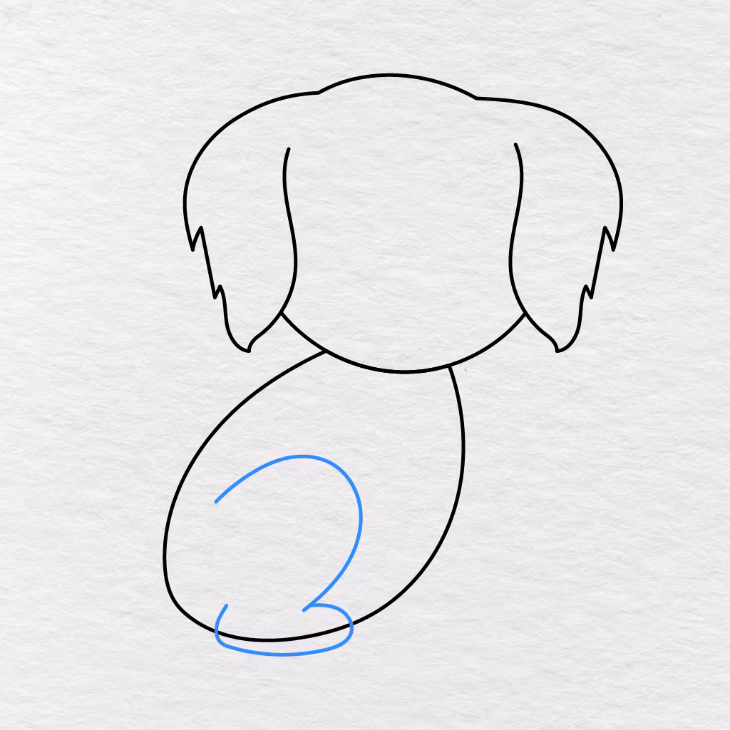 Step 3 Showing A Curved Hind Leg And Wide Paw Added Inside The Dog’s Body.