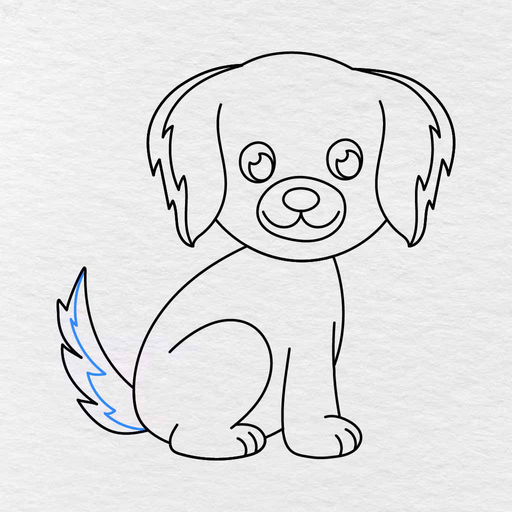 Step 11 Showing A Pointed Inner Line And Small Fur Tufts Added To The Dog’s Tail.