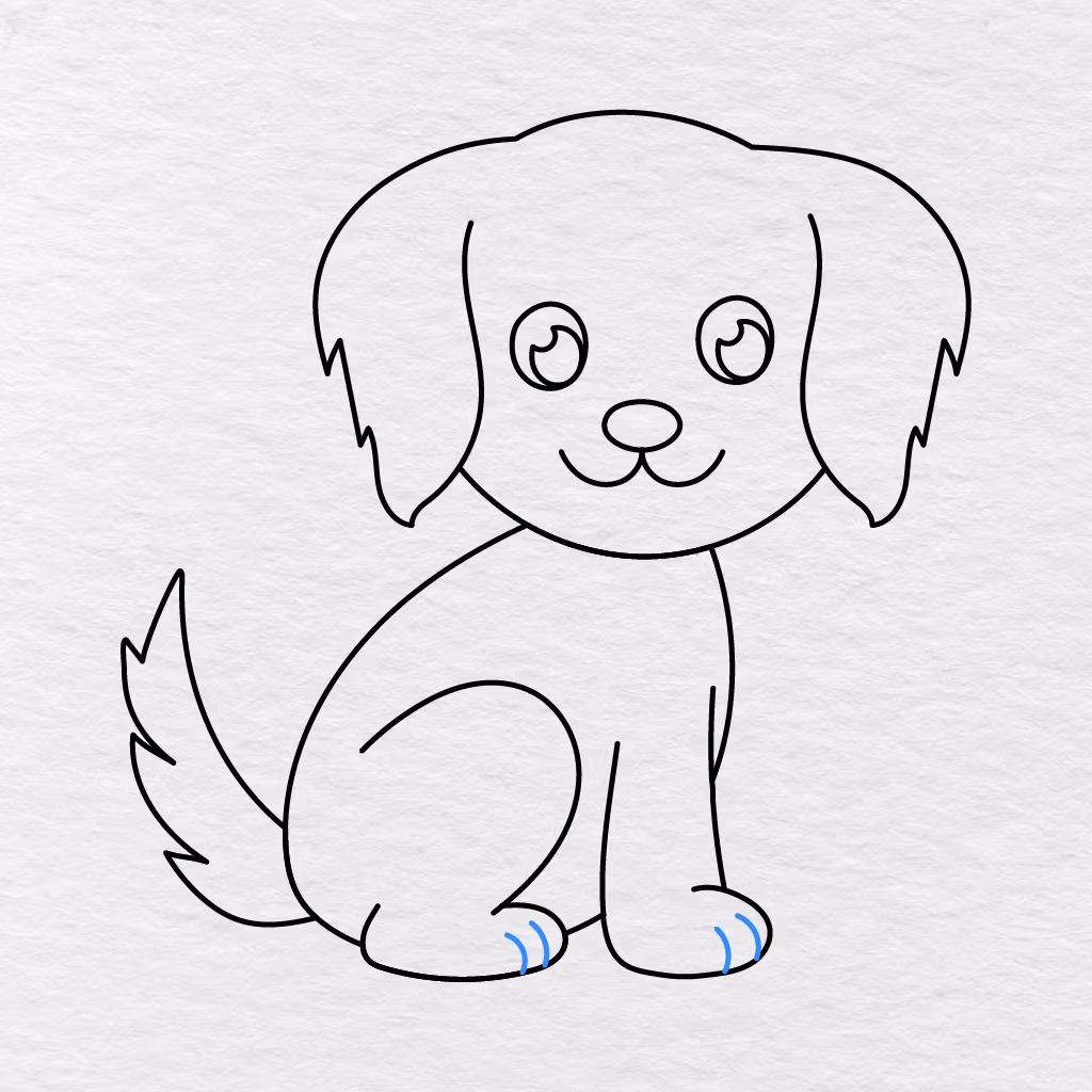 Step 8 Showing Short Curved Lines Added To The Front And Hind Paws For Toes.