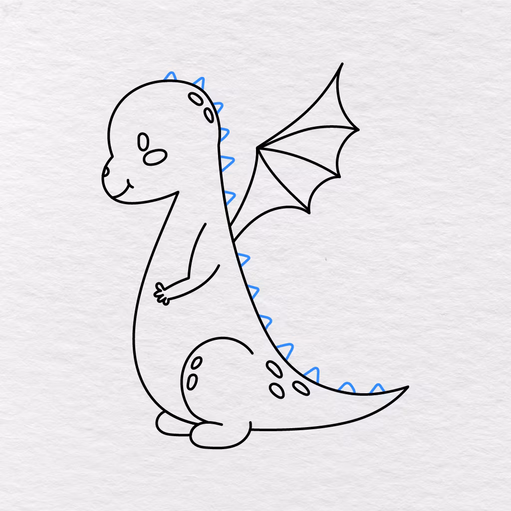 Step 10 Showing Triangular Spikes Added From The Dragon’s Head Along Its Back And Tail.