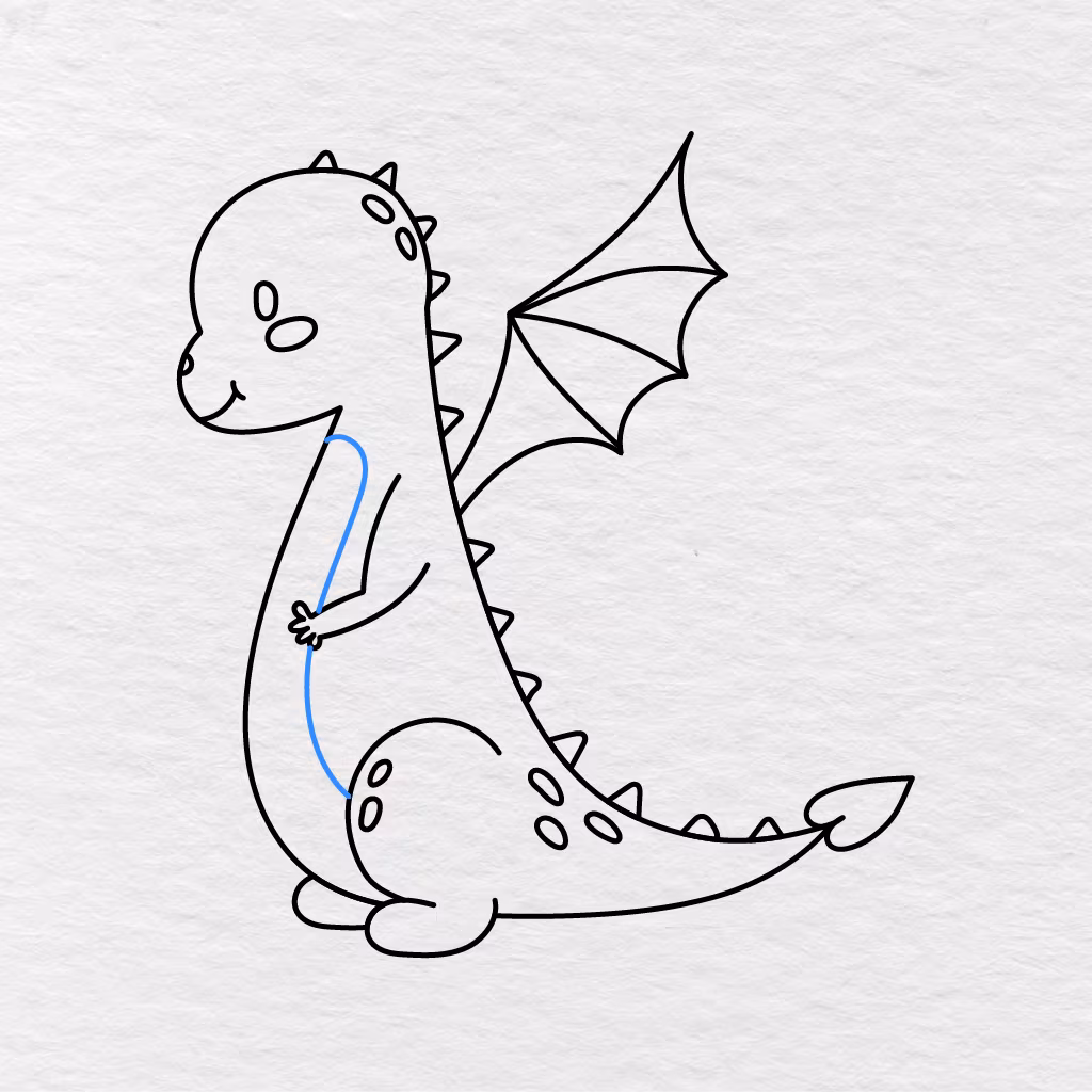 Step 12 Showing A Long Curved Line Added To Create The Dragon’s Rounded Belly.