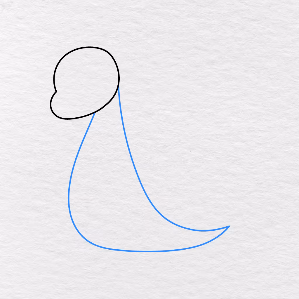 Step 2 Showing The Dragon’s Rounded Head, Body Outline, And Long Curved Tail.