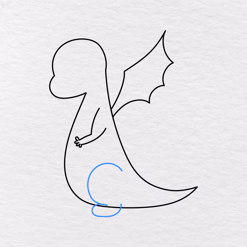 Step 5 Showing A Curved Hind Leg And Large Rounded Paw Added To The Dragon’s Body.