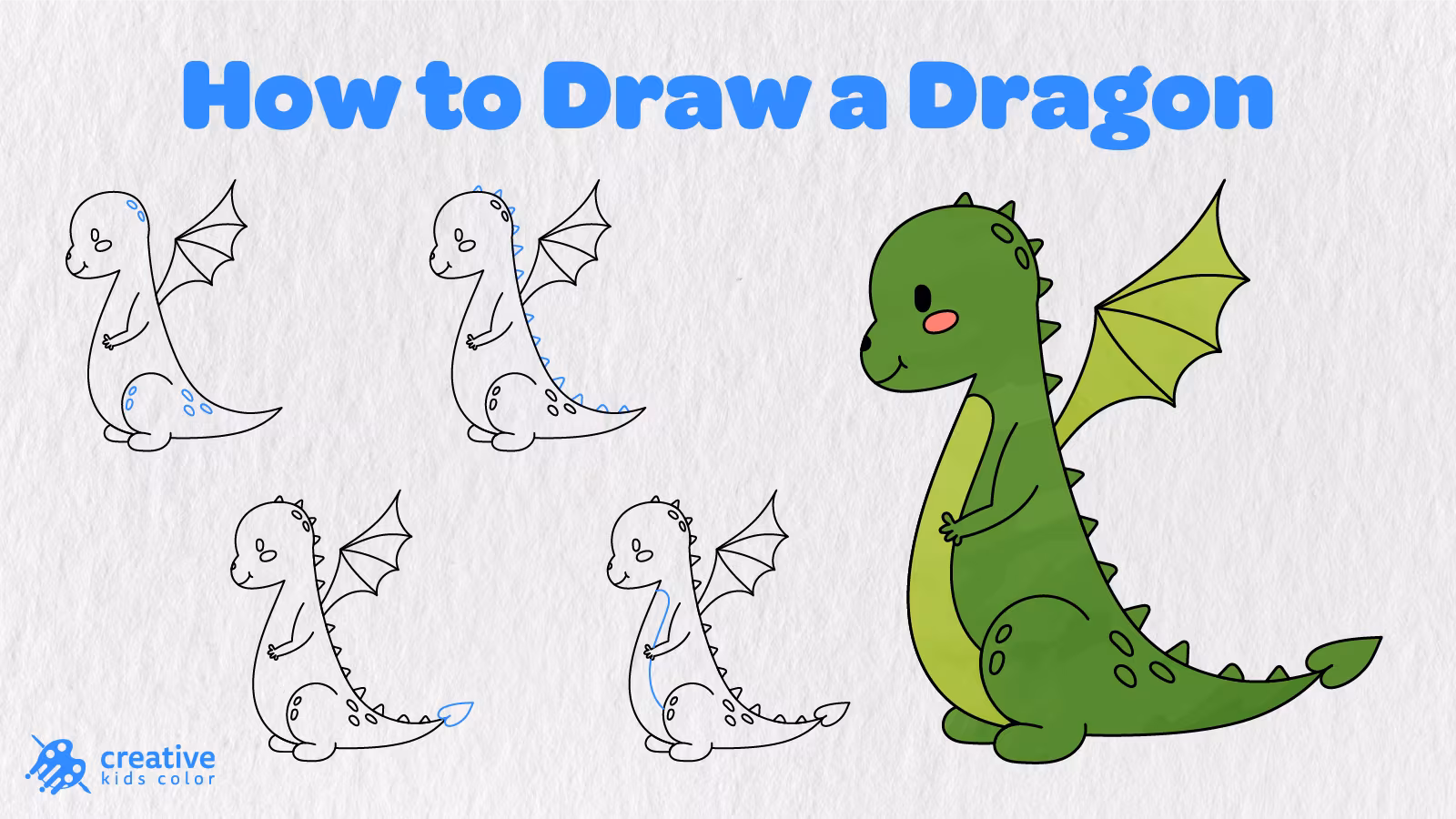 How To Draw A Dragon Step By Step In 13 Easy Stages With A Finished Green Dragon.