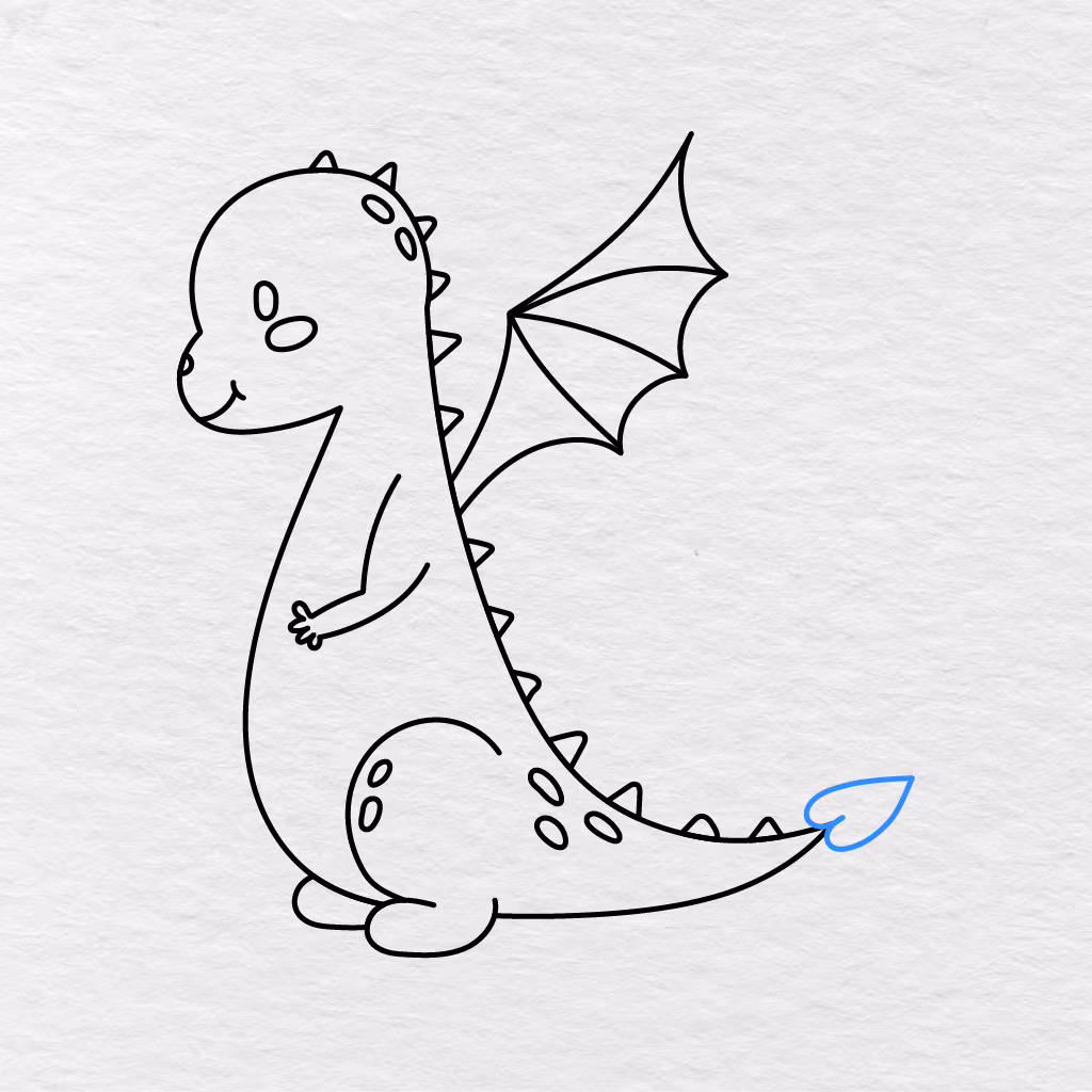 Step 11 Showing A Leaf Shaped Tip Added To The End Of The Dragon’s Tail.