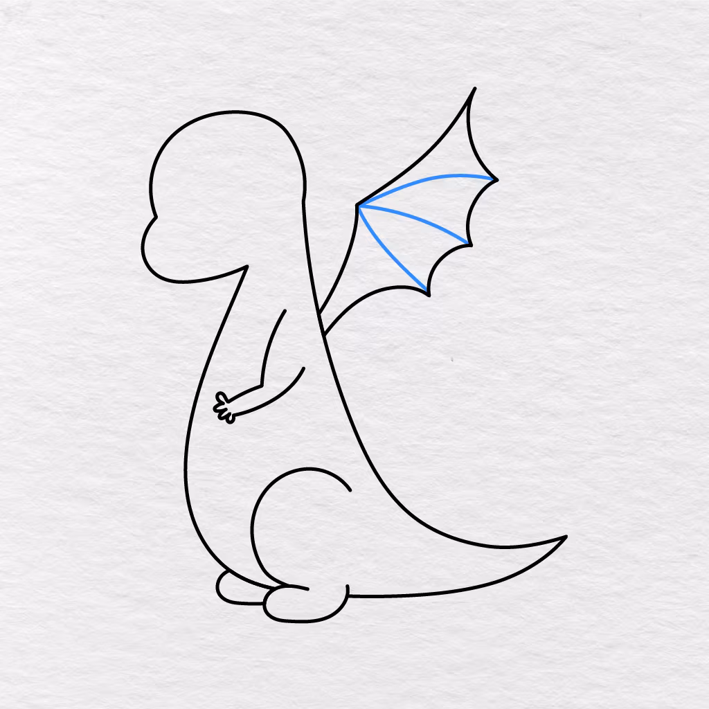 Step 7 Showing Three Curved Lines Added Inside The Dragon’s Wing To Create Sections.