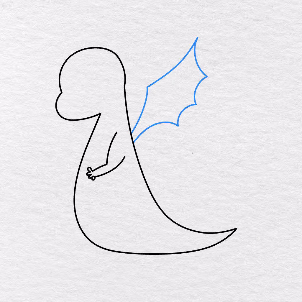 Step 4 Showing The Large Pointed Wing Outline Added To The Dragon’s Back.
