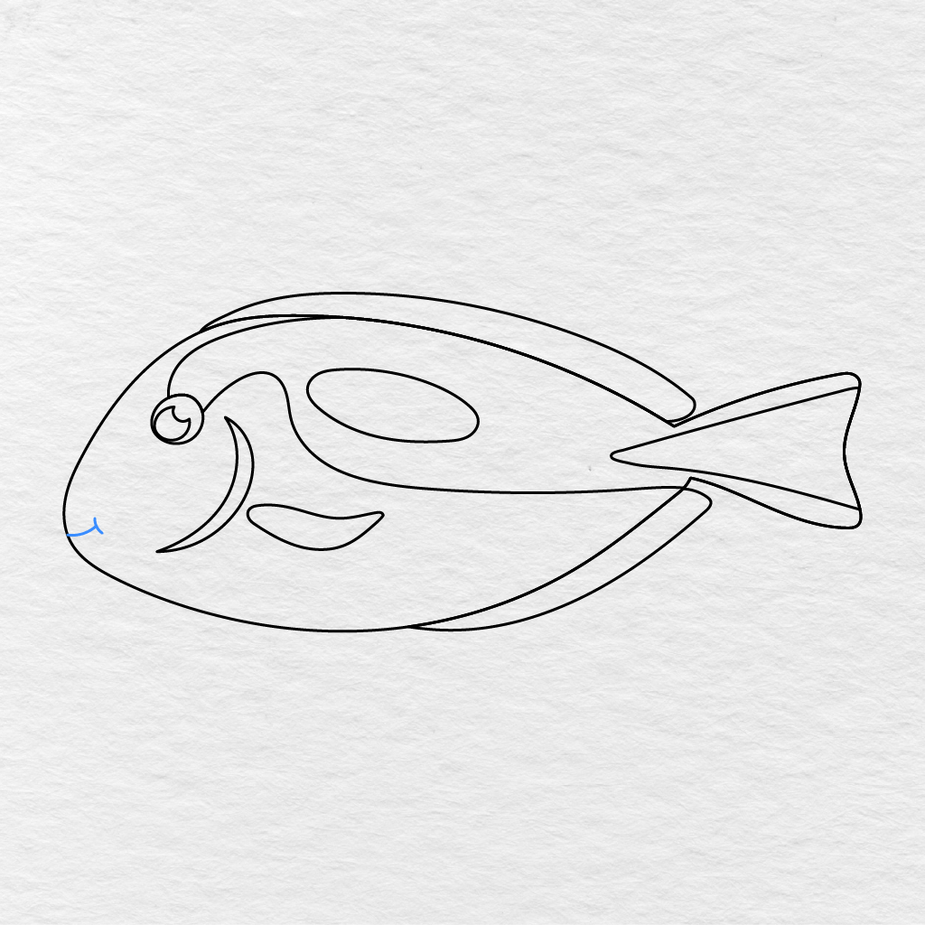 Step 11 Showing A Small Curved Mouth Added To The Front Of The Fish’s Head.