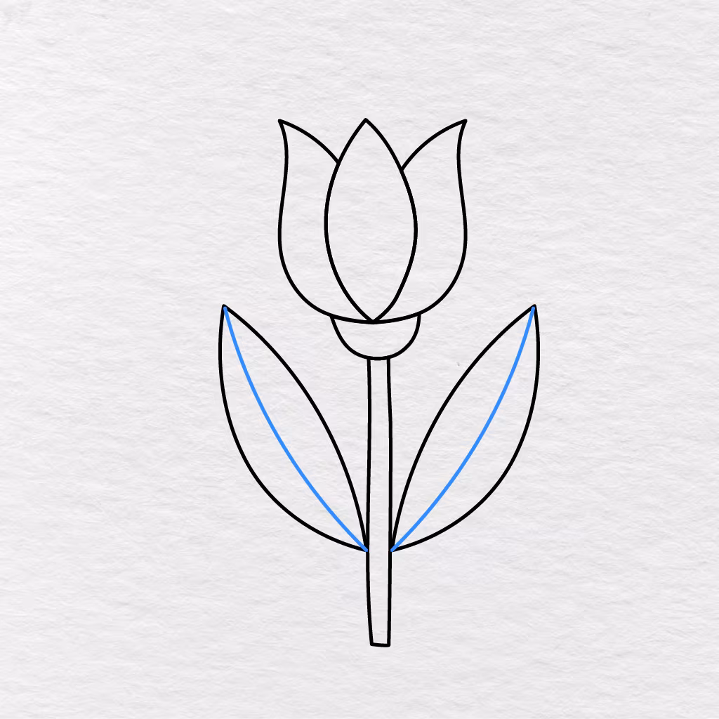 Step 7 Showing One Curved Detail Line Added Inside Each Flower Leaf.