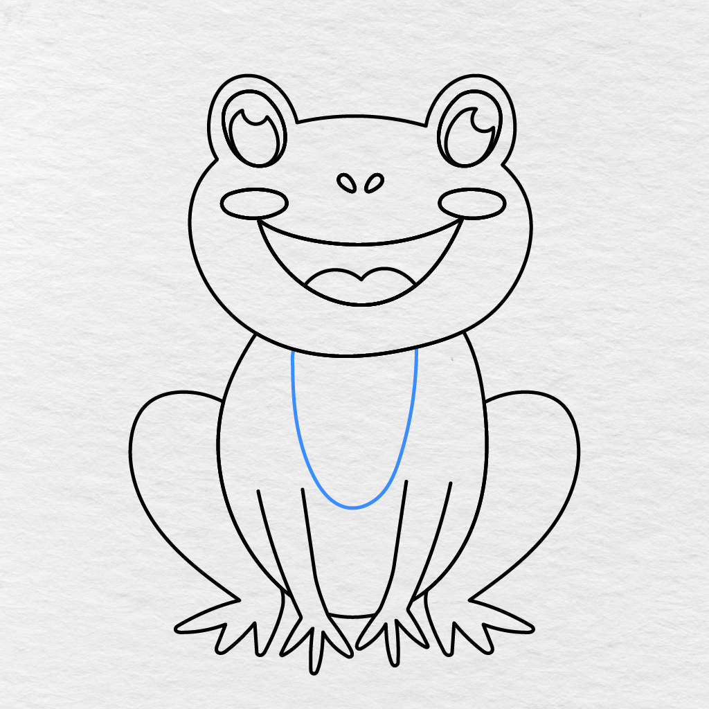 Step 11 Showing A Long Rounded Belly Shape Added Between The Frog’s Hind Legs.