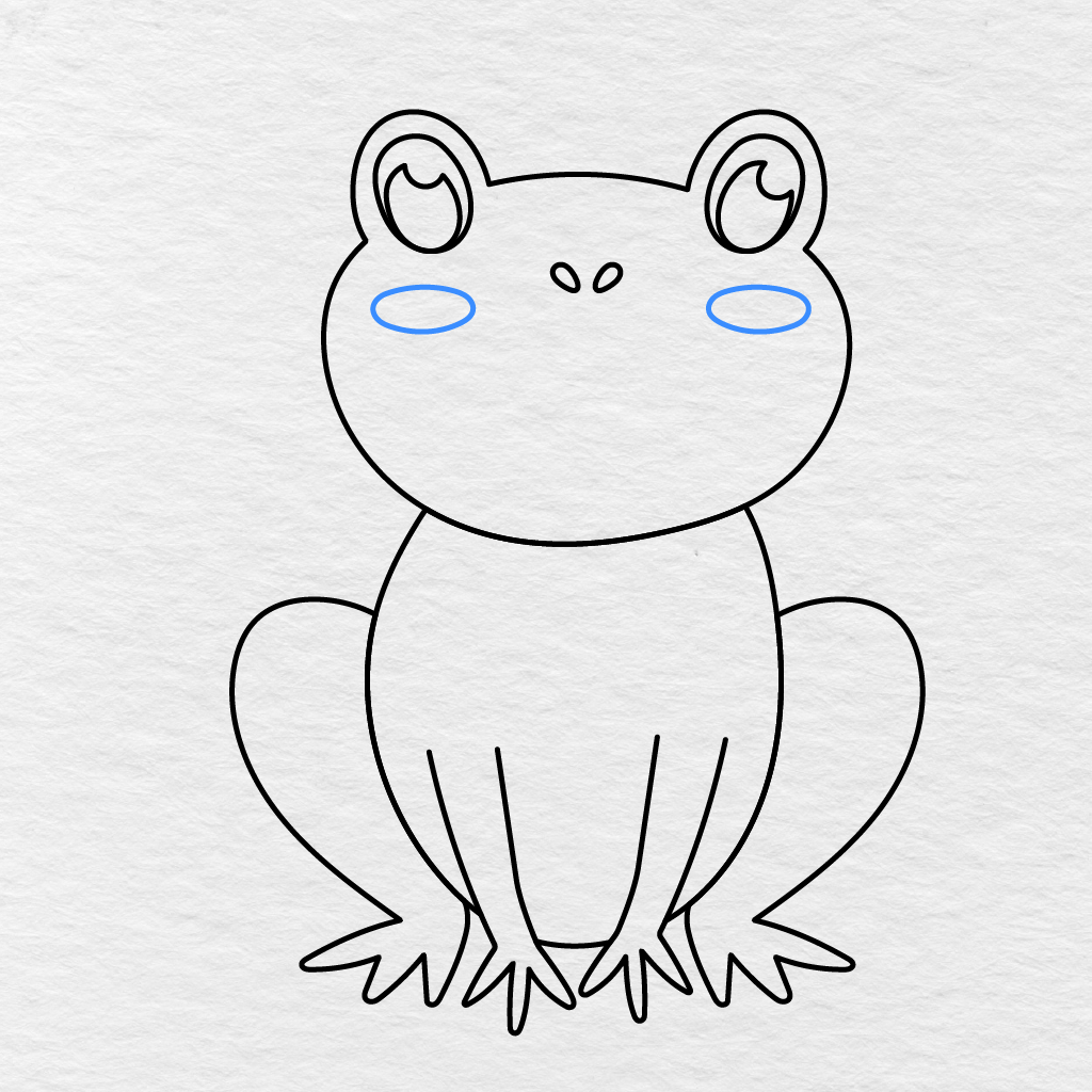 Step 8 Showing Two Horizontal Oval Cheeks Added Below The Frog’s Eyes.
